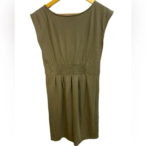 LOFT Olive Green Sleeveless Midi Dress Size M Wrap Style Closet Staple - Picture 2 of 8